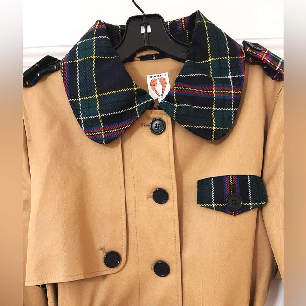 New w/tags SHRIMPS Dexter Trench Coat with Plaid Details - Sz. UK 8/ USA 4 - Picture 8 of 13
